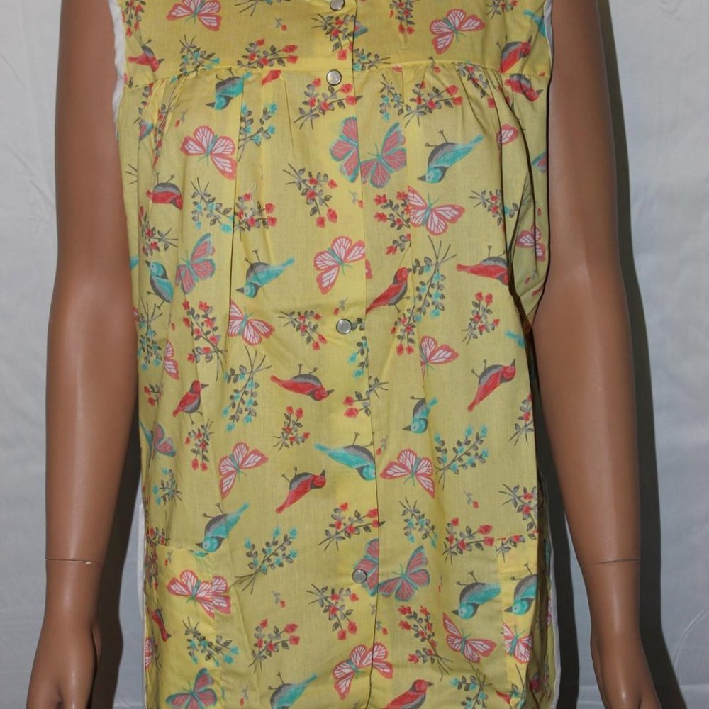 NEW – EASY ESSENTIALS SNAP SMOCK COBBLER APRON YELLOW BIRDS BUTTERFLIES M 3X 4X